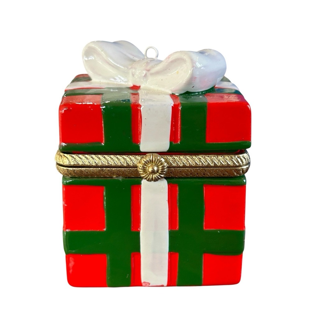 Vintage Christmas Present Gift Ornament Trinket Box Holiday Decor Whimsical